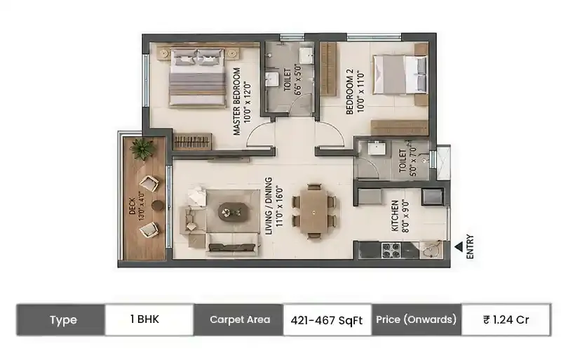 Anchorpoint Aviara 1 BHK Deck Homes floor plan, 421 sq ft carpet area