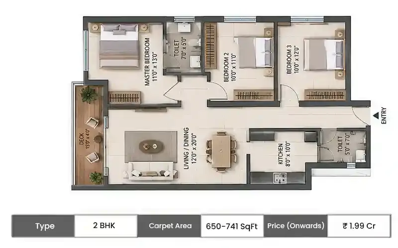 Anchorpoint Aviara 2 BHK Deck Homes floor plan, 650 sq ft carpet area